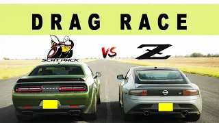 2023 Nissan Z vs 2022 Dodge Challenger 392 Widebody Scatpack Shaker. Drag and Roll Race.
