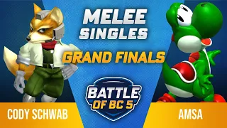 Cody Schwab (Fox) vs aMSa (Yoshi) - Melee Singles Grand Final - Battle of BC 5