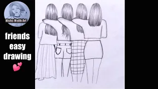 How to draw four best friends drawing for beginners pencil sketch tutorial