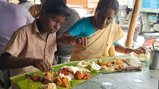 full non-veg meals roadside hotel mom.and son food eating show South Indian special