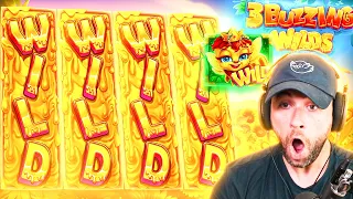 I almost get a WILD FULL SCREEN on the *NEW* 3 BUZZING WILDS slot!! (Bonus Buys)