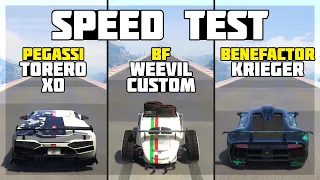 BF Weevil Custom vs Pegassi Torero XO vs Benefactor Krieger (Speed Test) - GTA 5 Online