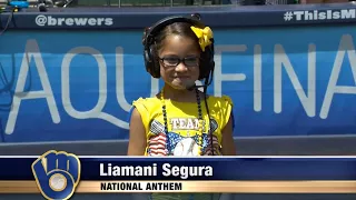 8-year old Liamani Segura sings the national anthem