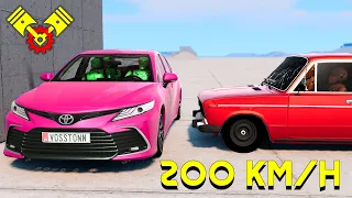 Toyota CAMRY 3.5 (XV70) vs LADA 2106 😲 200 km/h Crash Test 4K