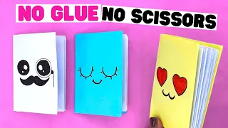 How to make ONLY PAPER diy MINI NOTEBOOK. Easy origami notebook no glue no scissors.