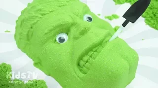 DIY Kinetic Sand Cake SuperHeroes Hulk Mask - Learn Colors for Kids