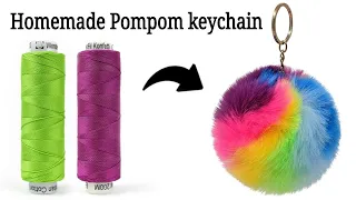 DIY homemade Pompom keychain😍/how to make rainbow Pompom/best keychain ever!