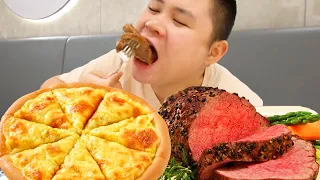 Challenge Pizza Hut's 158 yuan Buffet! The sirloin steak  which is bigger than the face  has a burs