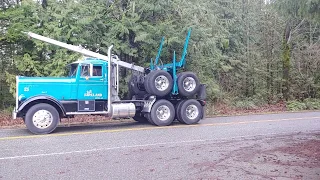 Logging truck convoy for Dennis Rathjen funeral 2-8-20 Bellingham Wa. Vintage Kenworth truck.