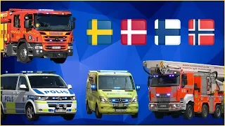 Fire engines, police cars and ambulances responding - Northern Europe