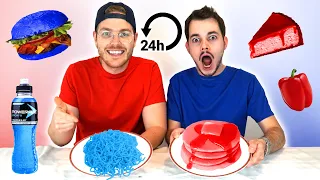 Für 24 STUNDEN NUR ROTES ESSEN vs BLAUES ESSEN CHALLENGE !!! | Kman und Flexi