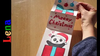 Weihnachtskarte basteln 🎁 Geschenk zeichnen Panda 🎁 Christmas Surprise Gift box with Panda drawing