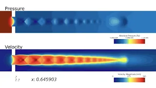 Transonic Flow through a Perforated Plate 01: Pressure and Velocity Magnitude