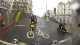 Who's allowed into the bike spaces at traffic lights
