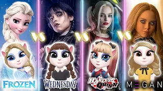 My talking Angela 2 || Elsa in Frozen Vs Wednesday Vs Harley Quinn Vs M3gan || cosplay