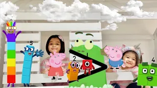 Tabby and Gabby Role Playing as Peppa and George | Blockzilla #NumberBlocks Math Game | Baby Playful