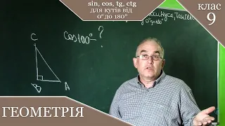 Синус, косинус, тангенс і котангенс для кутів від 0 до 180 градусів.  Заняття №1.  Геометрія 9