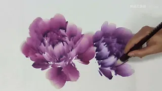 Double peony flowers demonstration painting in Chinese art