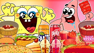 Pink Vs Yellow! Eating Emoji Foods challenge Mukbang! #Part 2 | Spongebob Animation Mukbang