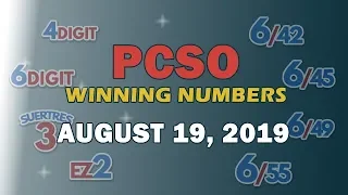 P29M Jackpot Grand Lotto 6/55, EZ2, Suertres, 4Digit, and Megalotto 6/45 | August 19, 2019