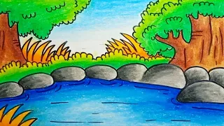 How To Draw Forest Scenery Step By Step Very Easy |Drawing Forest Scenery Easy