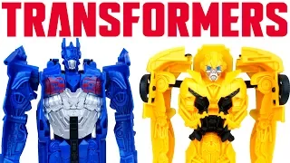 TRANSFORMERS THE LAST KNIGHT OPTIMUS PRIME VS BUMBLEBEE TITAN CHANGERS ONE STEP CHANGERS ROBOTS TOYS