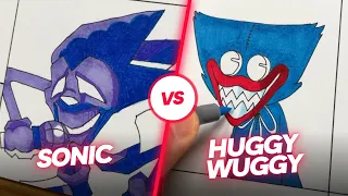 DRAWING Sonic VS Huggy Wuggy/ Friday Night Funkin MODS Whos the Winner ??? #DRAWING