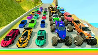 Big Cars & Monster Trucks vs Massive Speed Bumps vs DOWN OF DEATH in Thorny Road | HT Gameplay Crash