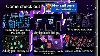 Geometry Dash - HyperSonic by Viprin & more 100% (First Extreme Demon)