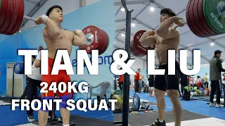 Tian Tao & Liu Huanhua 240kg Front Squat Session | 2023 AWC in Jinju