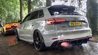LOUDEST 530HP Audi RS3 8V EVER with Milltek Straight Pipe - CRAZY Pop and Bang with Flames!!