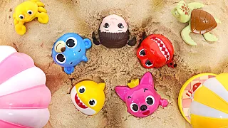Let's go to the beach with Baby Shark and Pinkfong! Let's have fun playing with sand! | PinkyPopTOY