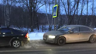 Обочечники одолели!!! Ауди А8, которая не СМОГЛА!!! ДТП по пути от г.Лысково в Нижний Новгород