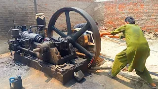 Starting Amazing Diesel Oil Engine 35hp On Aata Chakki || Diesel Fuel Engines || Old Black Engine