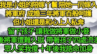 我是小姐的陪嫁丫鬟 陪她一同嫁入將軍府，成婚三年將軍百般呵護，但小姐還是和心上人私奔，留下孩子 讓我做將軍做小妾，後將軍遭難入獄 我帶著孩子四處流浪，眾人笑我傻 十年後我誥命加身