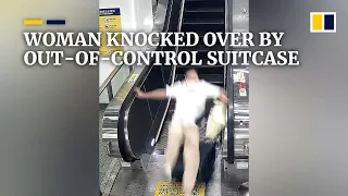 Woman knocked over by out-of-control suitcase left on escalator