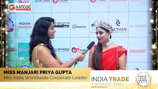 Miss Manjari Priya Gupta, Mrs. India Worldwide Corporate Leader, at the India Trade Awards 2022.