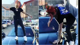 6ix9ine Almost Damages Friends Maserati After Jumping On Hood