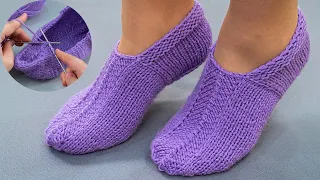 Easy knitted slippers on two knitting needles - a detailed tutorial for beginners!