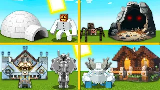 MUTANT MOBS MOVED INTO HOUSES IN MINECRAFT FROSTMAW FERROUS WROUGHTNAUT SPIDER SNOW GOLEM BATTLE