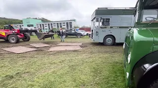 Llandudno Transport Show BBC Broadcasting unit towed over soft ground.