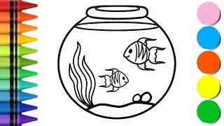 Drawing & Coloring a Fishbowl for Kids & Toddlers | How to draw an easy fishbowl |