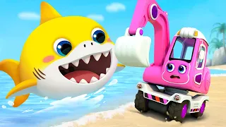 Excavator and Baby Shark | Fire Truck, Tractor, Police Cars | Cars for Kids | Kids Songs | BabyBus