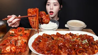 SUB)쫀득야들 매운 우족찜에 팽이버섯 넣어서 먹방!🔥 흰쌀밥에 겉절이 설렁탕까지 한식 꿀조합 리얼사운드 Spicy braised oxtail Mukbang ASMR