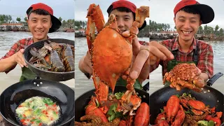 Fisherman Dagang eat lobster, bread crab, swimming crab, octopus, abalone, sea cucumber today#yummy