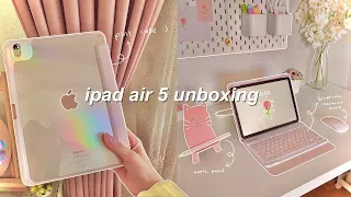 ipad air 5 (pink) unboxing 🌷 | apple pencil 2 + accessories & setup |