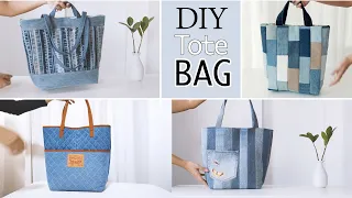 4 DIY Old Jeans Recycle Tote Bag | Sewing Tutorial