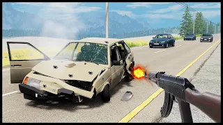 СТРЕЛЯЮ В ТРАФИК! Кто ПРОЕДЕТ? - BeamNg Drive