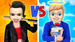 BOM ALUNO VS MÁ ALUNA || Desafio Divertido Na Escola: 24 Horas Emoji Quente VS Frio por 123 GO! BOYS