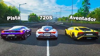 FH4 Drag Race | Ferrari 488 Pista vs McLaren 720S vs Lamborghini Aventador SV | Carwow Recreation!